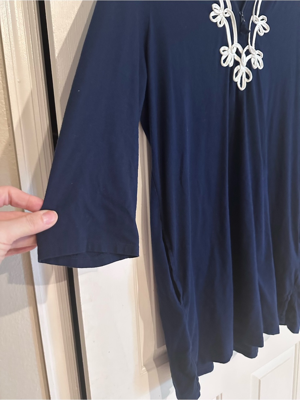 Lands’ End Navy Hooded Cover-Up Dress Swim Tunic XL 100% Cotton Coastal Chic - Picture 4 of 8